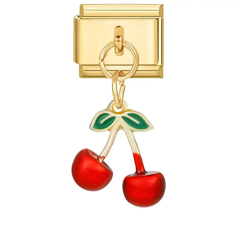 Charm cerise dorée en acier inoxydable pour bracelet italien Talisame