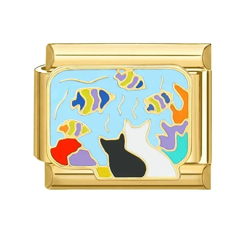 Charm aquarium doré en acier inoxydable pour bracelet italien Talisame