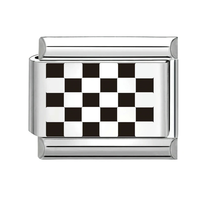 Charm damier argenté en acier inoxydable pour bracelet italien Talisame