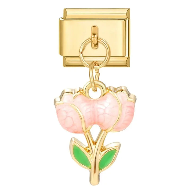 Charm tulipe dorée en acier inoxydable pour bracelet italien Talisame