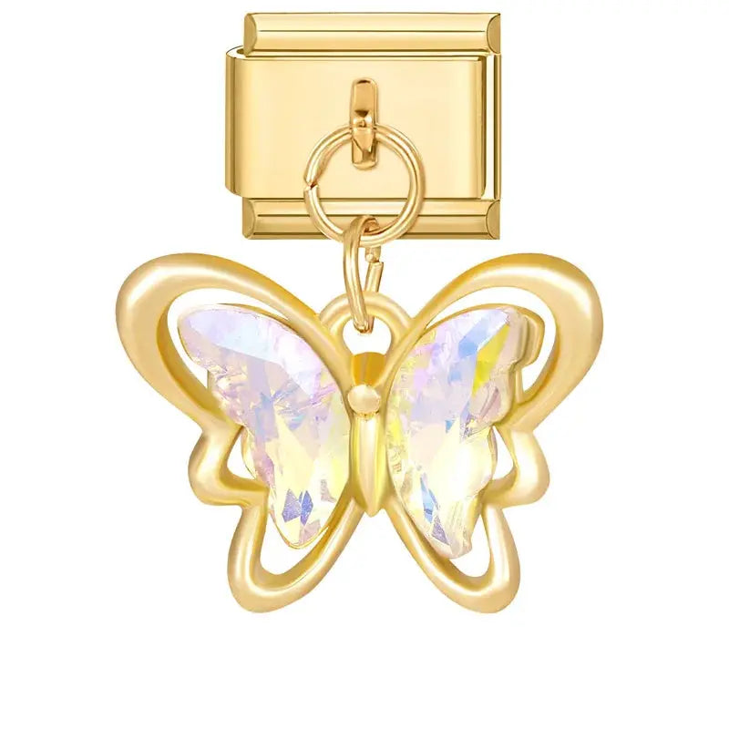 Charm papillon doré serti de strass en acier inoxydable pour bracelet italien Talisame