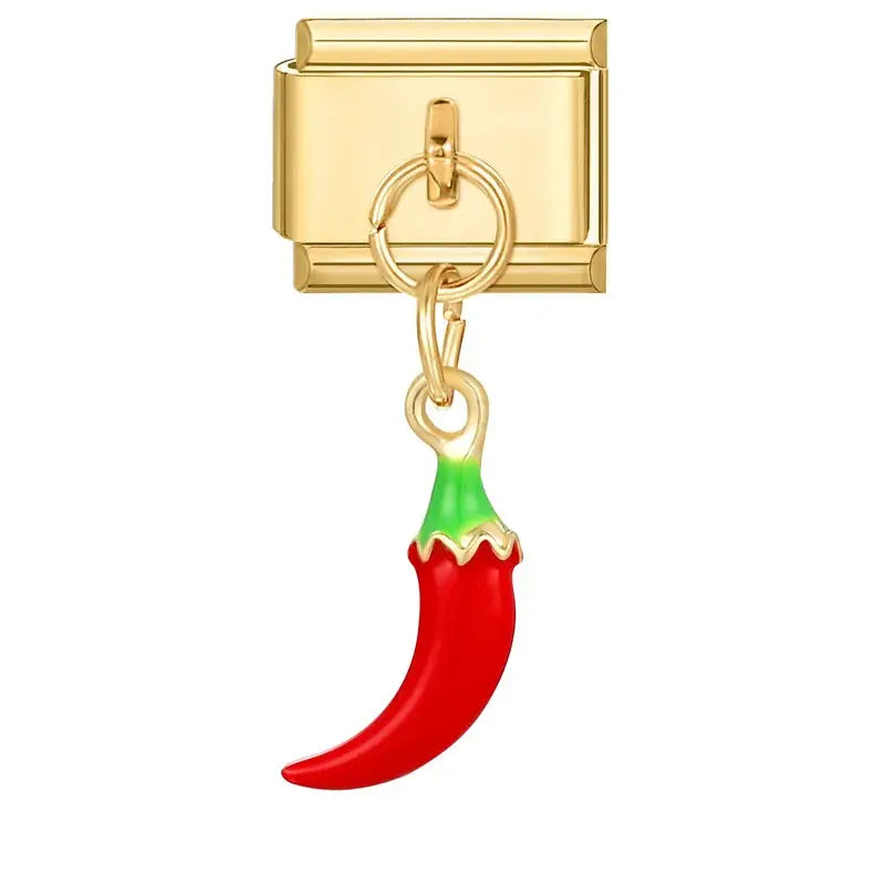 Charm piment doré en acier inoxydable pour bracelet italien Talisame