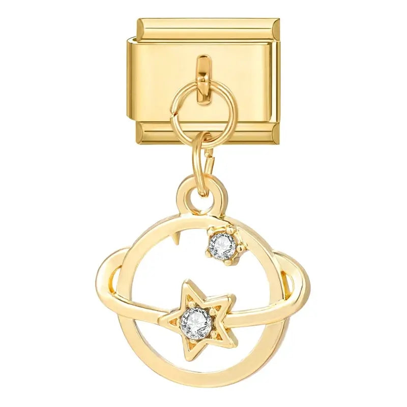 Charm planète Saturne dorée en acier inoxydable pour bracelet italien Talisame